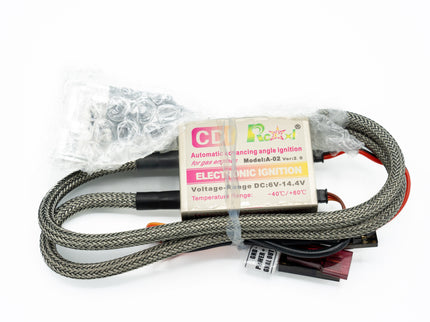 Car ignition cable with a label on a white background