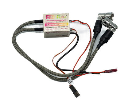 Electrical component with wires and connectors on a white background