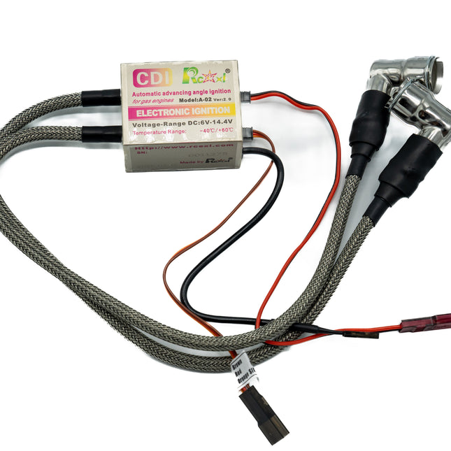 Electrical component with wires and connectors on a white background