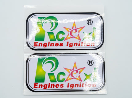 Two 'RCE Engines Ignition' stickers on a white background