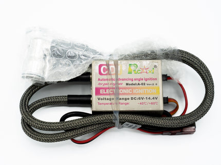 Electronic ignition module with cable on a white background