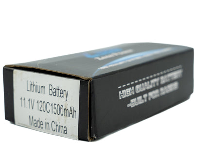 Black lithium battery packaging with text on a white background