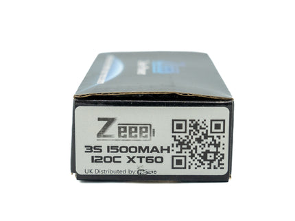 Battery packaging with Zeee branding and specifications on a white background