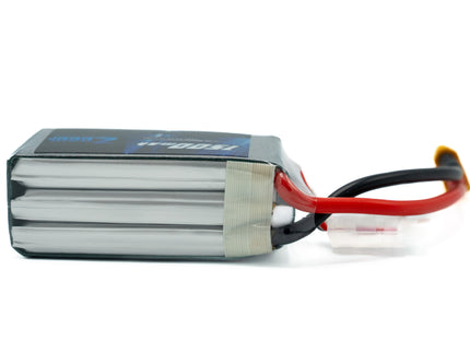 Lithium polymer battery pack with connectors on a white background