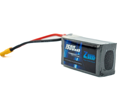 Battery pack with '1500mAh' and '7.4V' labels on a white background