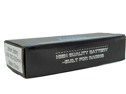 Black battery box with text on a white background