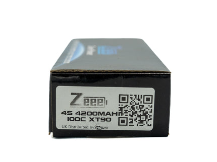 Black battery pack with Zee label and QR code on a white background