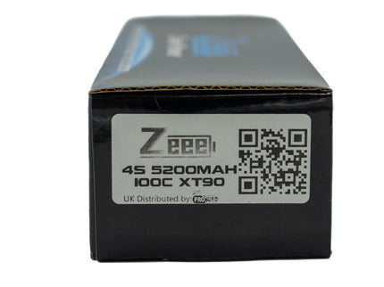 Black battery pack with Zeee branding and specifications on a white background