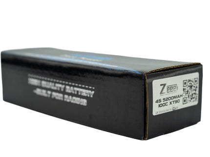 Black battery pack with label on a white background