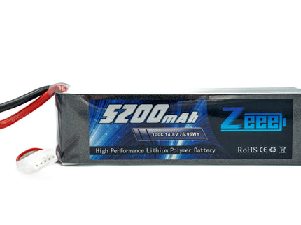 Zeee lithium polymer battery pack with 5200mAh capacity on a white background