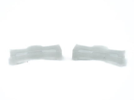 Two white plastic straps on a white background