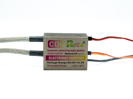 Electronic ignition module with wires on a white background