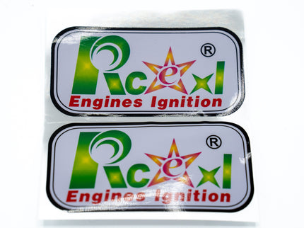 Two 'Rcelel Engines Ignition' labels on a white background