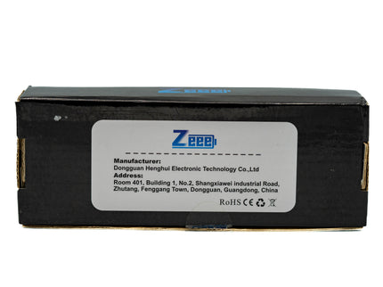 Black rectangular battery with Zeebi label on a white background