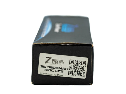 Black rectangular battery pack with label and QR code on a white background