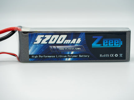 Zeee lithium polymer battery with 5200mAh capacity on a white background