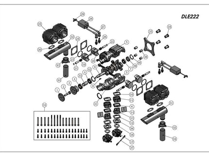 DLE 222 V3 Four-Cylinder Petrol Engine – 222cc Powerhouse for Giant-Scale RC Aircraft