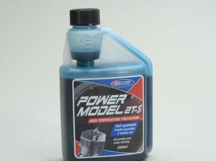 Bottle of Power Model 2T-S synthetic motor oil on a white background