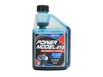 Bottle of Power Model 2T-S engine oil on a white background
