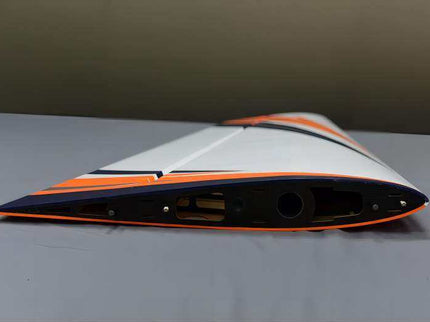 Sleek, modern design with orange and black accents on a gray surface