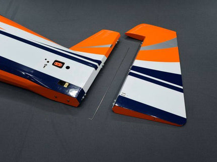 removable rudder with orange, white, and blue stripes on a gray background