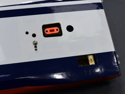 Close-up of stab quick release with visible labels and design elements.
