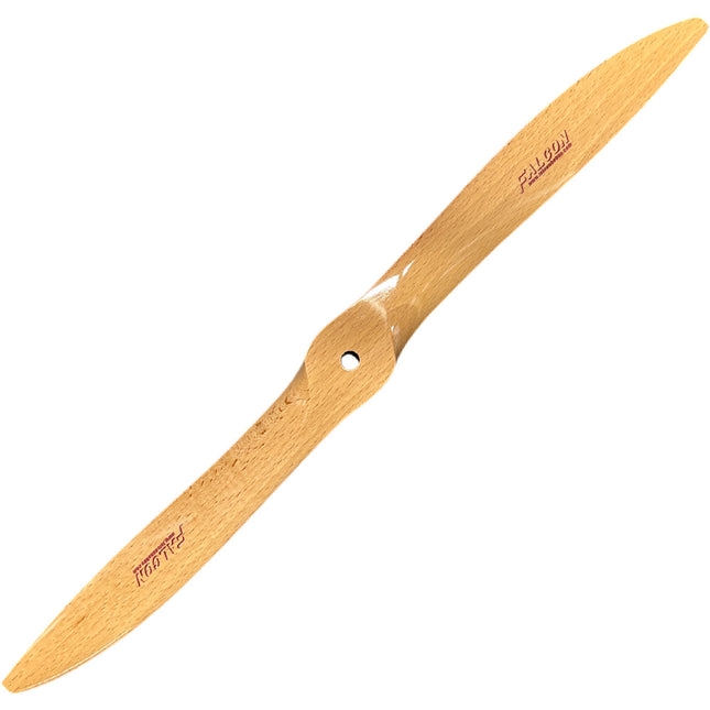 Wooden propeller with 'Falcon' branding on a white background