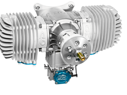 Engine with a blue brand logo on a white background