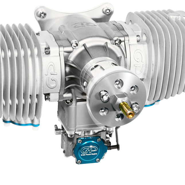 Engine with a blue brand logo on a white background