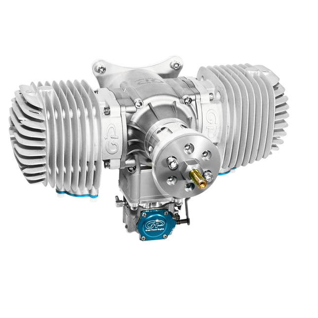 Engine with a blue brand logo on a white background