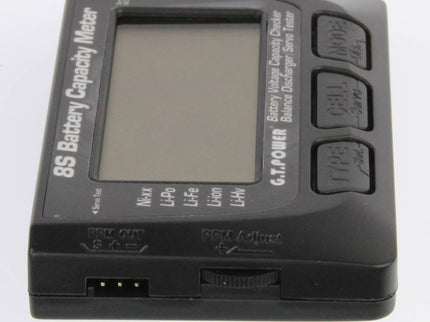 Battery capacity meter with digital display on a white background
