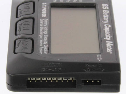 Battery capacity meter with digital display on a white background