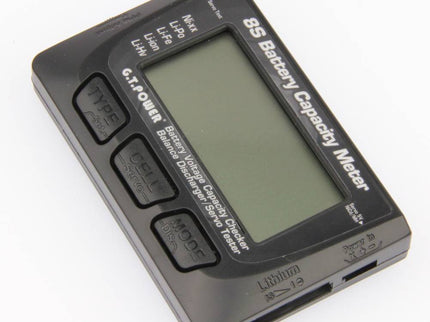 Battery capacity meter with digital display on a white background