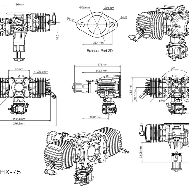 HANG-X HX-75 74cc 2-Stroke Petrol Engine