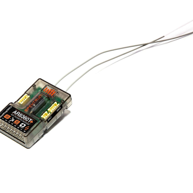 Spectrum AR8360T telemetry receiver on a white background