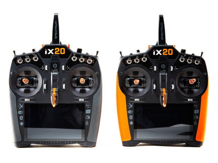Two black and orange remote control devices with 'ix20' branding on a white background.