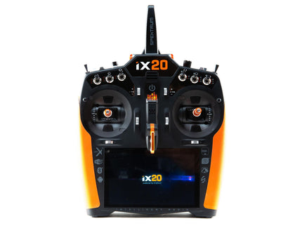 Orange and black iX20 radio controller on a white background