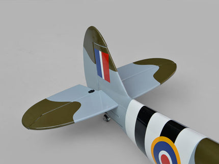Phoenix Model Spitfire 61" ARF V2 with Electric Retracts Model airplane with British air force roundel on a gray background