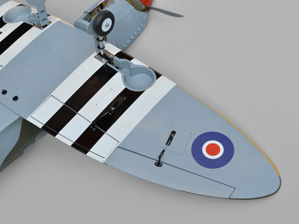 Phoenix Model Spitfire 61" ARF V2 with Electric Retracts Model airplane with a British roundel on a gray background