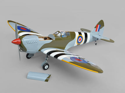 Phoenix Model Spitfire 61" ARF V2 with Electric Retracts Model of a vintage airplane with camouflage paint scheme on a gray background