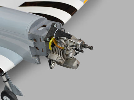 Phoenix Model Spitfire 61" ARF V2 with Electric Retracts Close-up of a engine in spitfire on a grey background