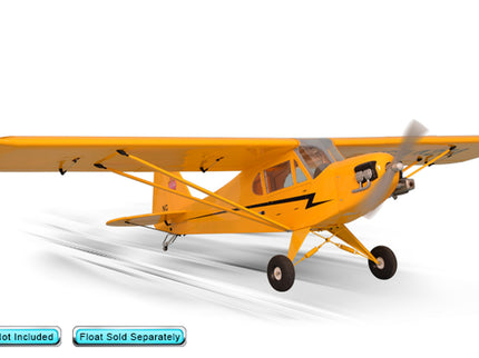 Yellow Phoenix Model PIPER J3 CUB model airplane on a white background
