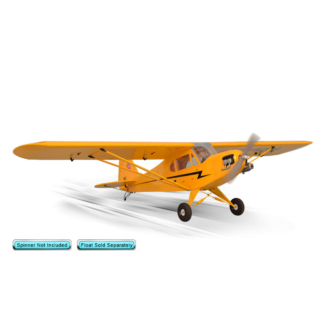Yellow Phoenix Model PIPER J3 CUB model airplane on a white background