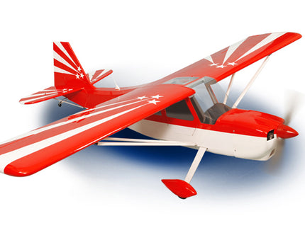 Red and white Phoenix Model DECATHLON  model airplane on a white background