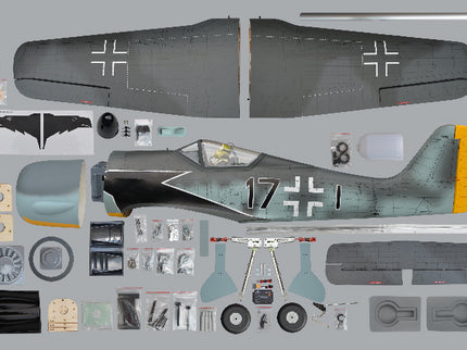 Phoenix Model FOCKE WULF WW2 Model airplane kit with various parts on a gray background