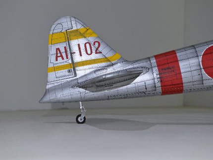 Phoenix Model ZERO A6M Model airplane tail section with visible markings on a plain background