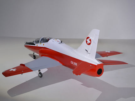 Phoenix Model BAE Hawk Jet 72" ARF V2 Red and white airplane model with Swiss flag design on a gray background