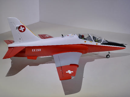 Phoenix Model BAE Hawk Jet 72" ARF V2 Model of a red and white jet with Swiss flags on a light background