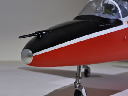 Model of a red and black Phoenix Model BAE Hawk Jet 72" ARF V2 on a white background