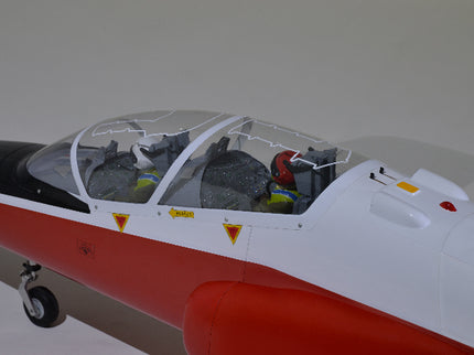 Phoenix Model BAE Hawk Jet 72" ARF V2 Model of a red and white airplane with transparent cockpit on a gray background